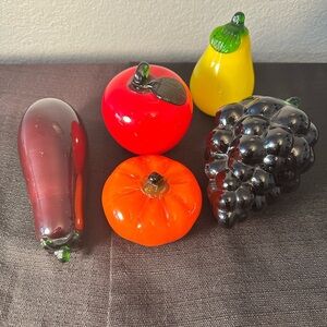 Lot of 5 Vintage Hand Blown Art Glass Fruit Kitchen Decor Murano Style